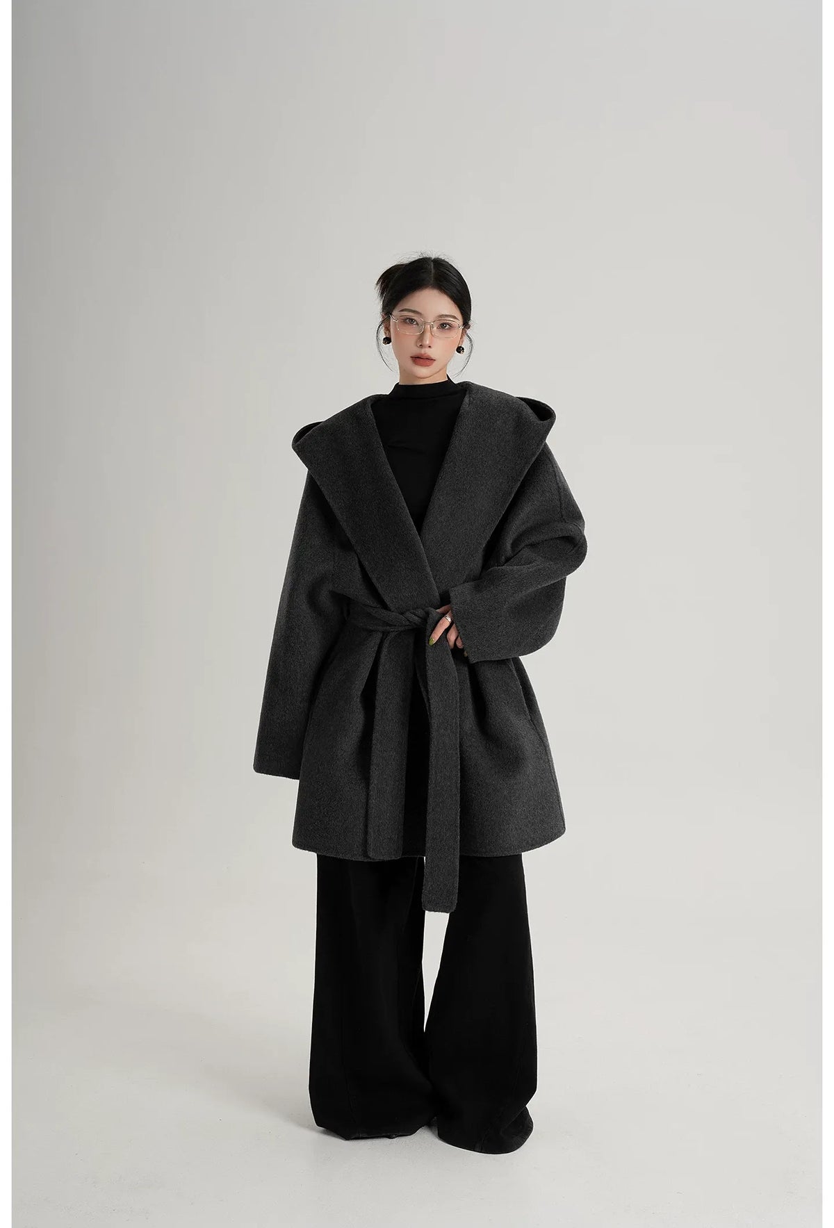 Hand-Sewn Oversized Hooded Wool Coat