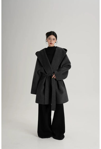 Hand-Sewn Oversized Hooded Wool Coat