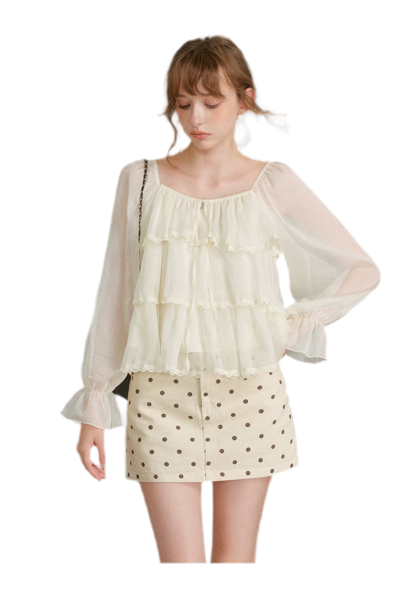 Chiffon Ruffle Lantern Sleeve Blouse