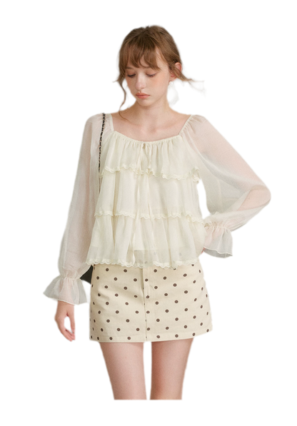 Chiffon Ruffle Lantern Sleeve Blouse