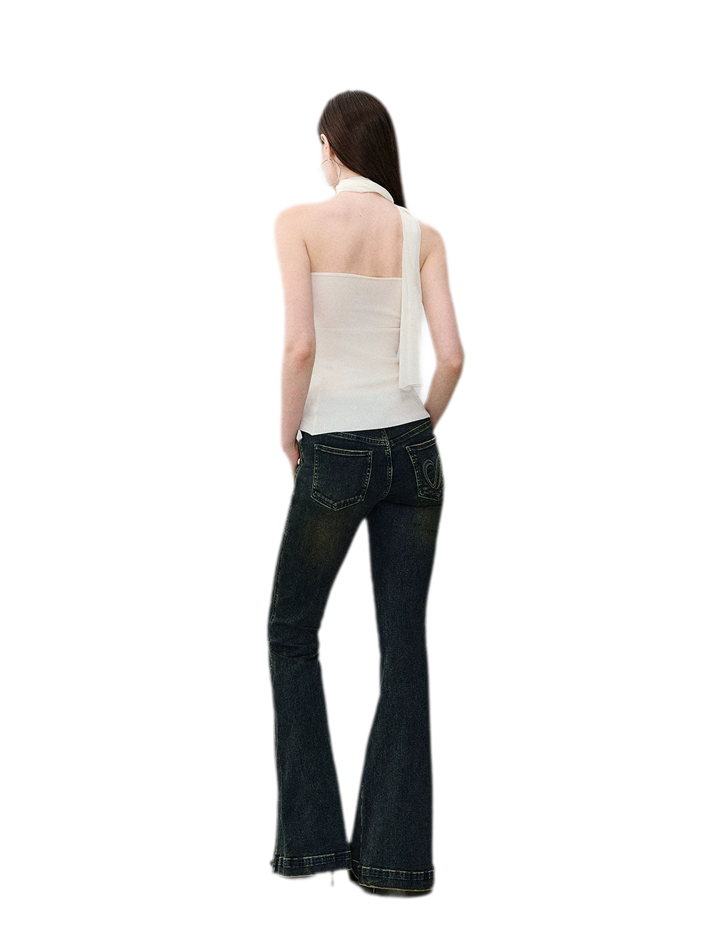 Washed Slit Flare Jeans