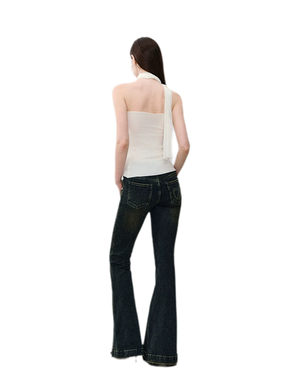 Washed Slit Flare Jeans
