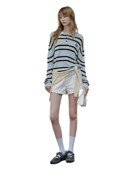 Contrast Striped Embroidered Polo Shirt