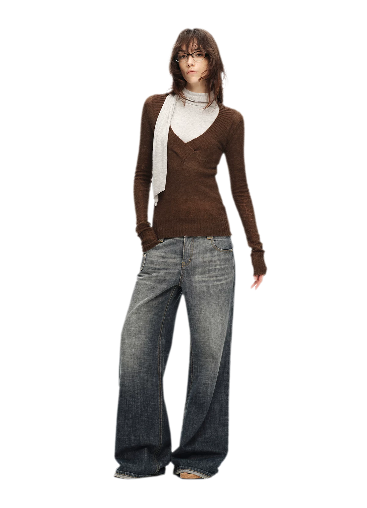 Faux Mohair Deep-V Sweater