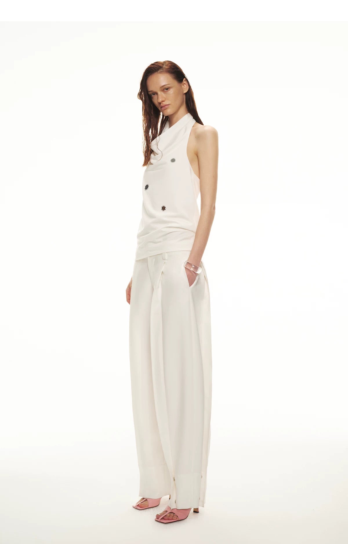 Minimalist Draped Neck Hand-Sewn Lens Halter Top