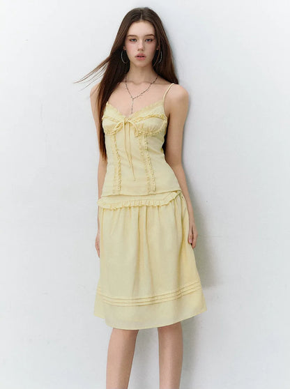 Semi-Sweet Design Bowknot Ruffle Camisole &amp; Skirt Set