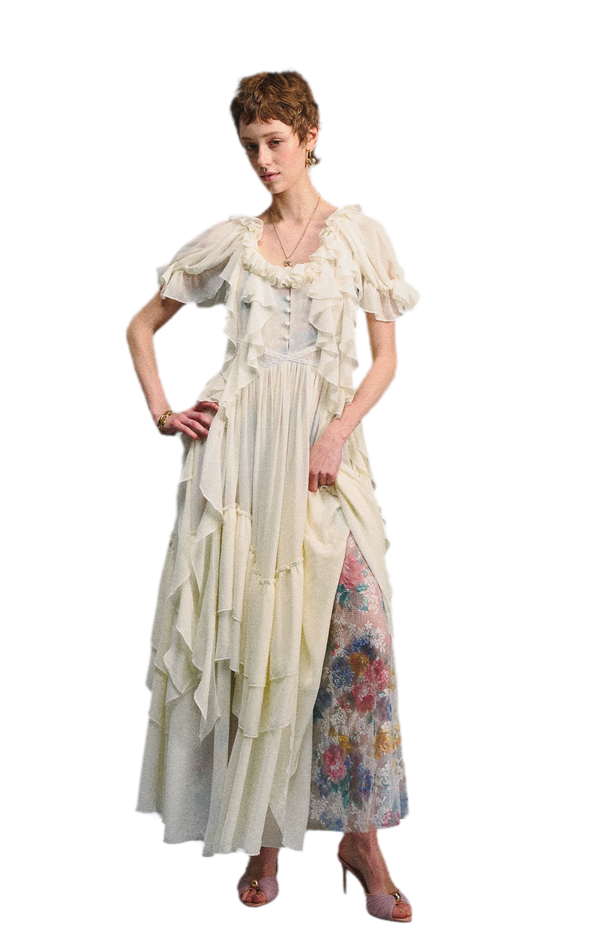Ruffled Lace Chiffon Dress