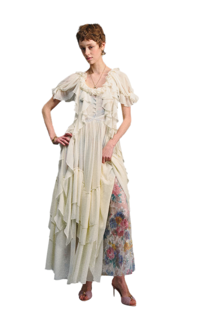 Ruffled Lace Chiffon Dress