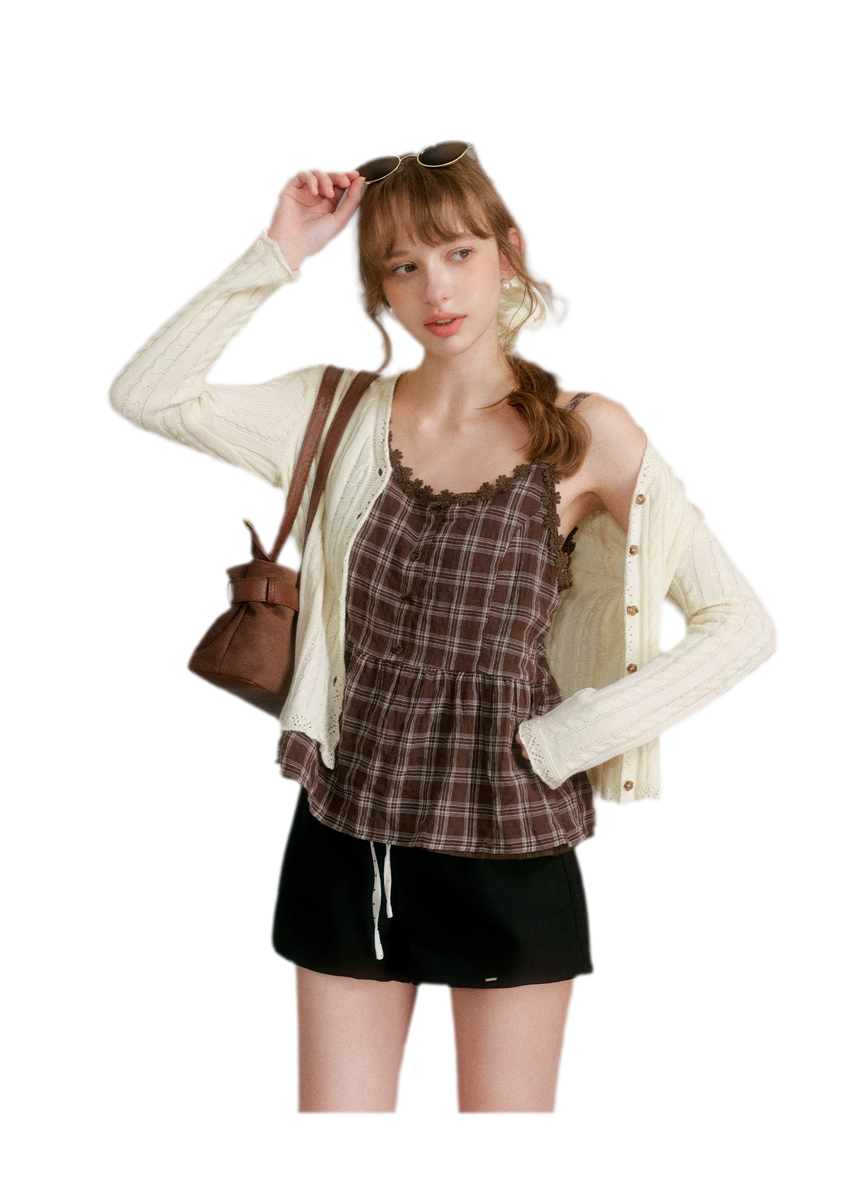 Textured Plaid Lace Top