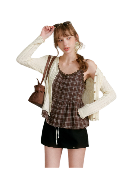 Textured Plaid Lace Top