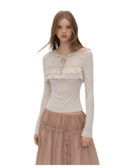 Wool Blend Lace Tie T-Shirt