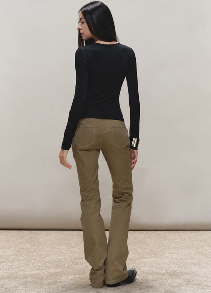 Vintage Distressed Khaki Slim Fit Casual Pants