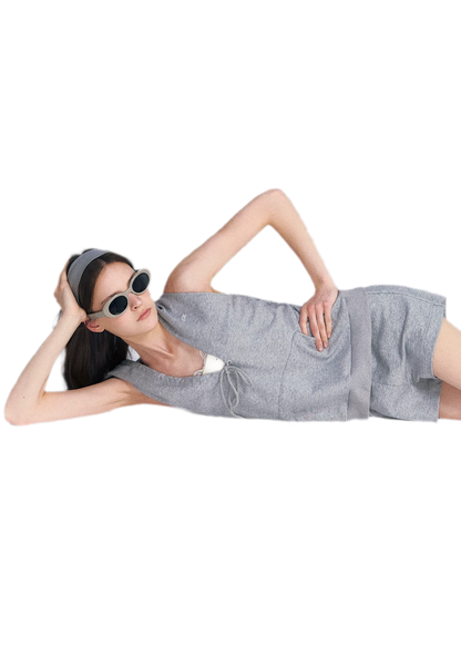 U-Neck Hoodie Vest Set