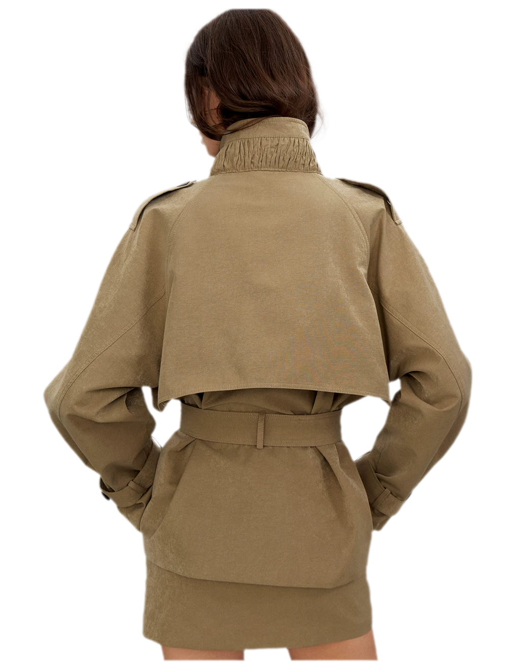 Pleated Stand-Collar Utility Jacket