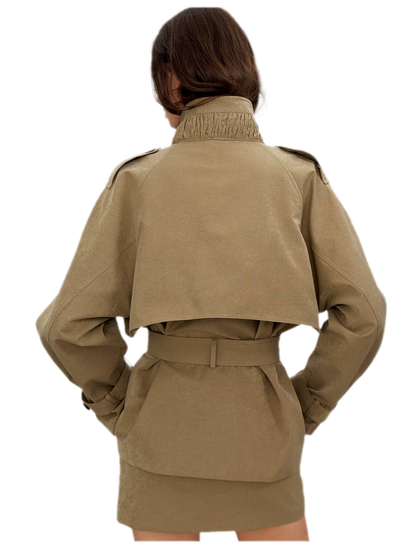 Pleated Stand-Collar Utility Jacket