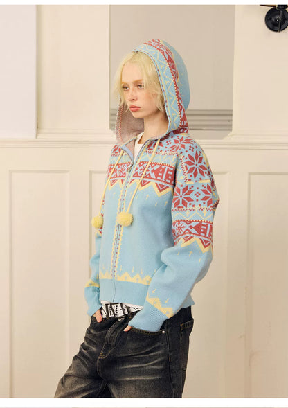 Fair Isle Hooded Zip Cardigan