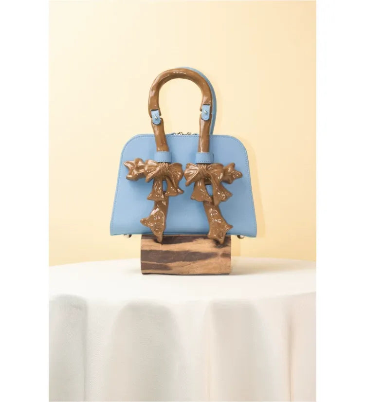 Glossy Bow Structured Handbag