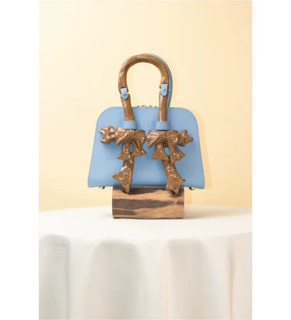 Glossy Bow Structured Handbag