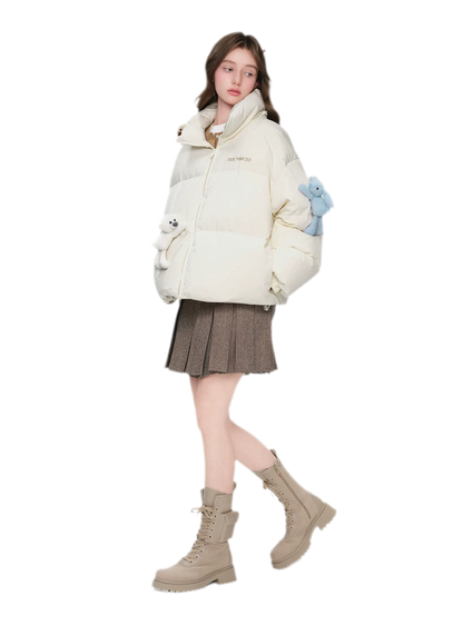 Bear Embroidered Puffer Down Jacket