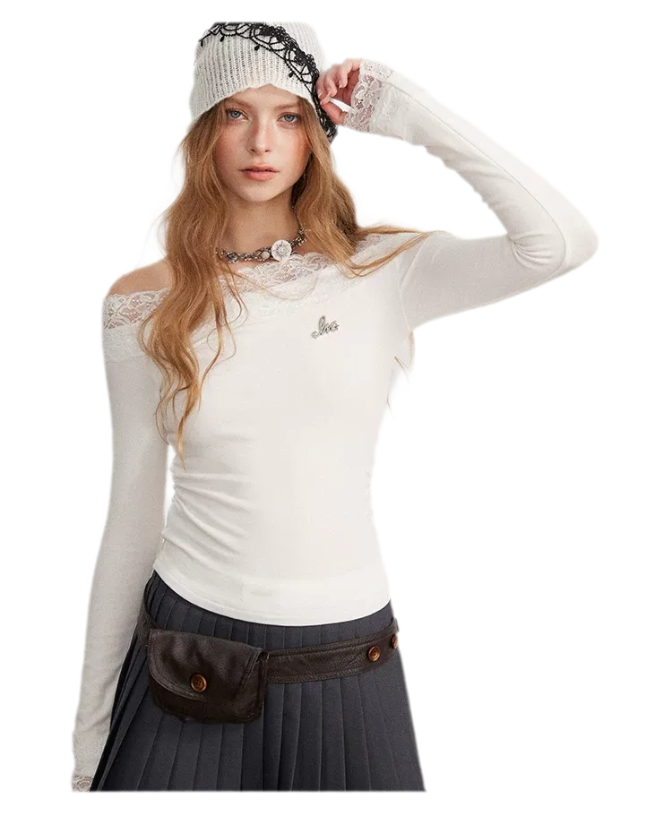 Lace Panel Off-Shoulder T-Shirt