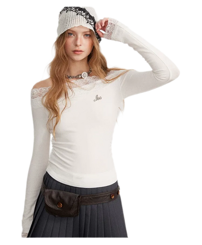 Lace Panel Off-Shoulder T-Shirt
