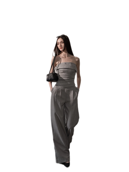 Lined Three-Button Bandeau Jumpsuit