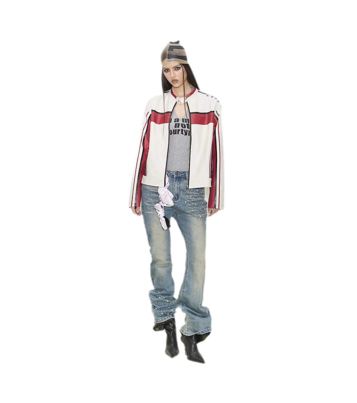 Oversized-Lederjacke mit Colorblocking