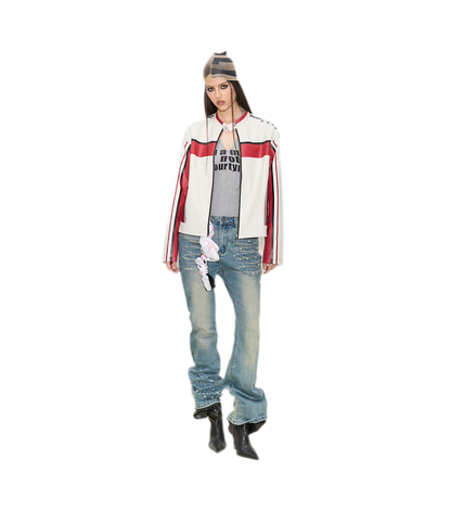 Oversized-Lederjacke mit Colorblocking