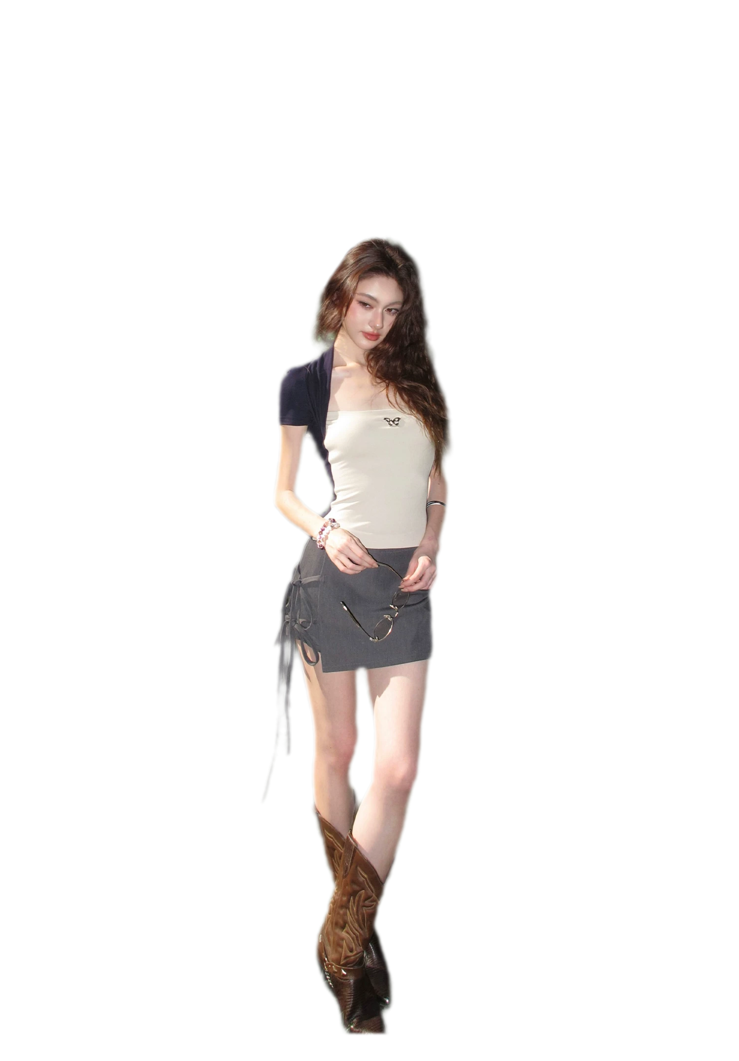 Grey Tie Low-Rise Skort
