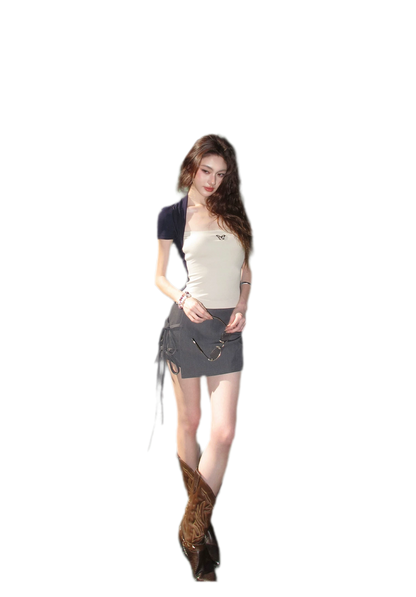 Grey Tie Low-Rise Skort