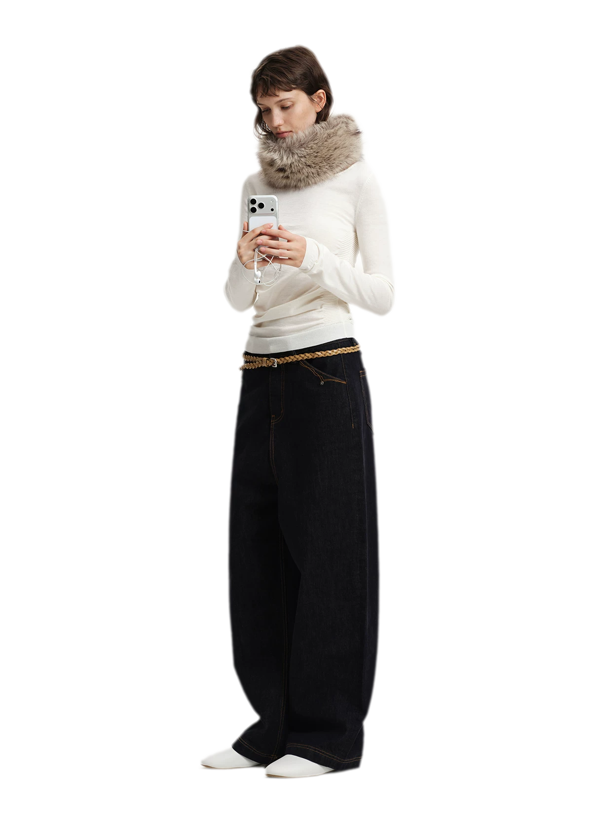Top in maglia slim arricciato in lana