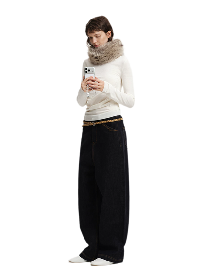 Top in maglia slim arricciato in lana