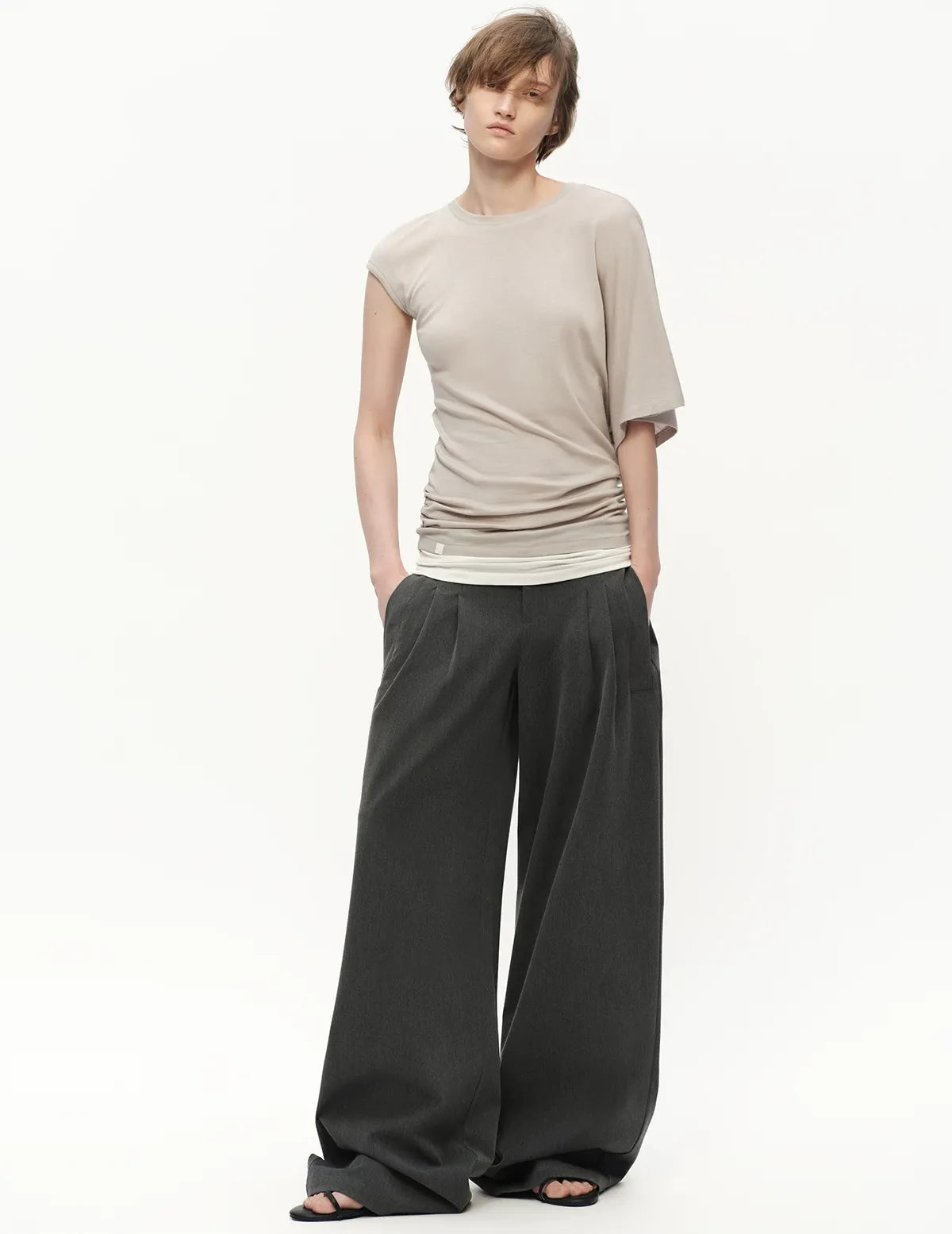 Gray Wide Leg Suit Pants