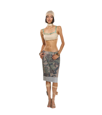 Washed Camouflage Pleated Skirt