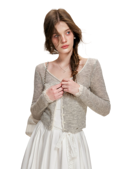 Alpaca Trim Cropped Cardigan