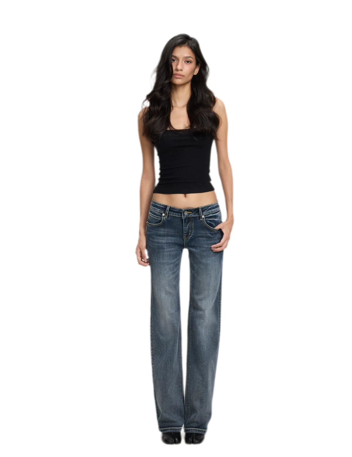 Jean délavé taille mi-basse
