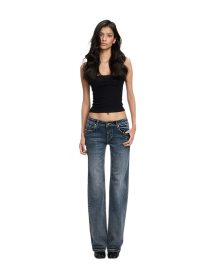 Jean délavé taille mi-basse