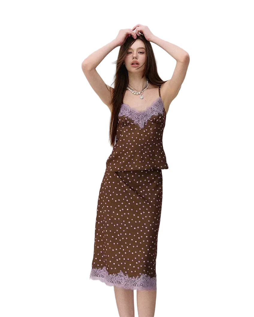 Southern France Polka Dot Lace Camisole &amp; Skirt
