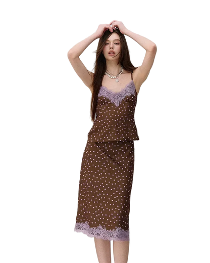 Southern France Polka Dot Lace Camisole &amp; Skirt