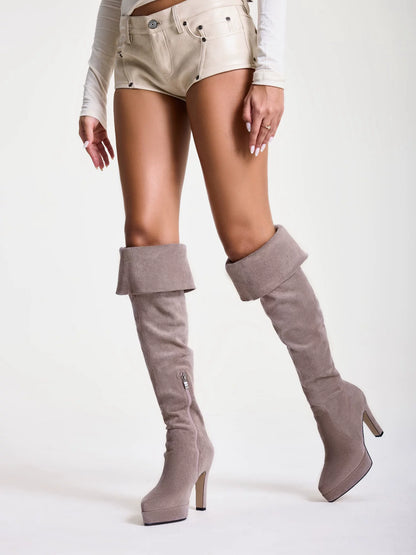 Suede Slouchy Over-Knee Boots