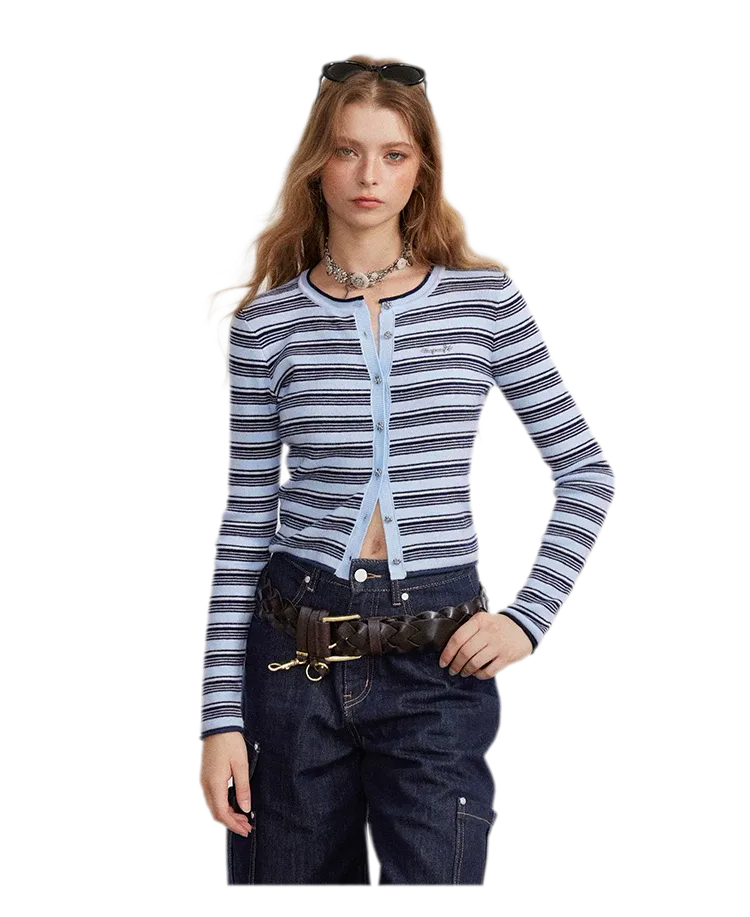 Contrast Stripe Slim Knit Cardigan
