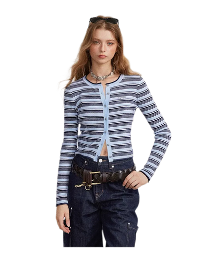 Contrast Stripe Slim Knit Cardigan