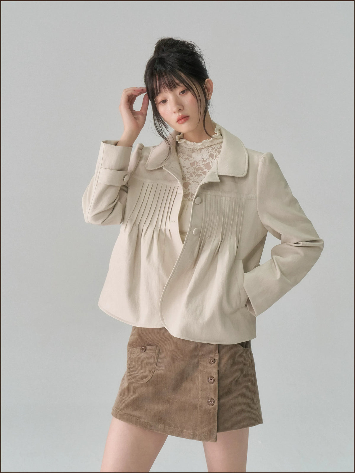 Distressed Pleated Oversized Leather Jacket