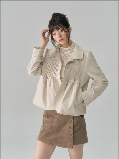 Distressed Pleated Oversized Leather Jacket