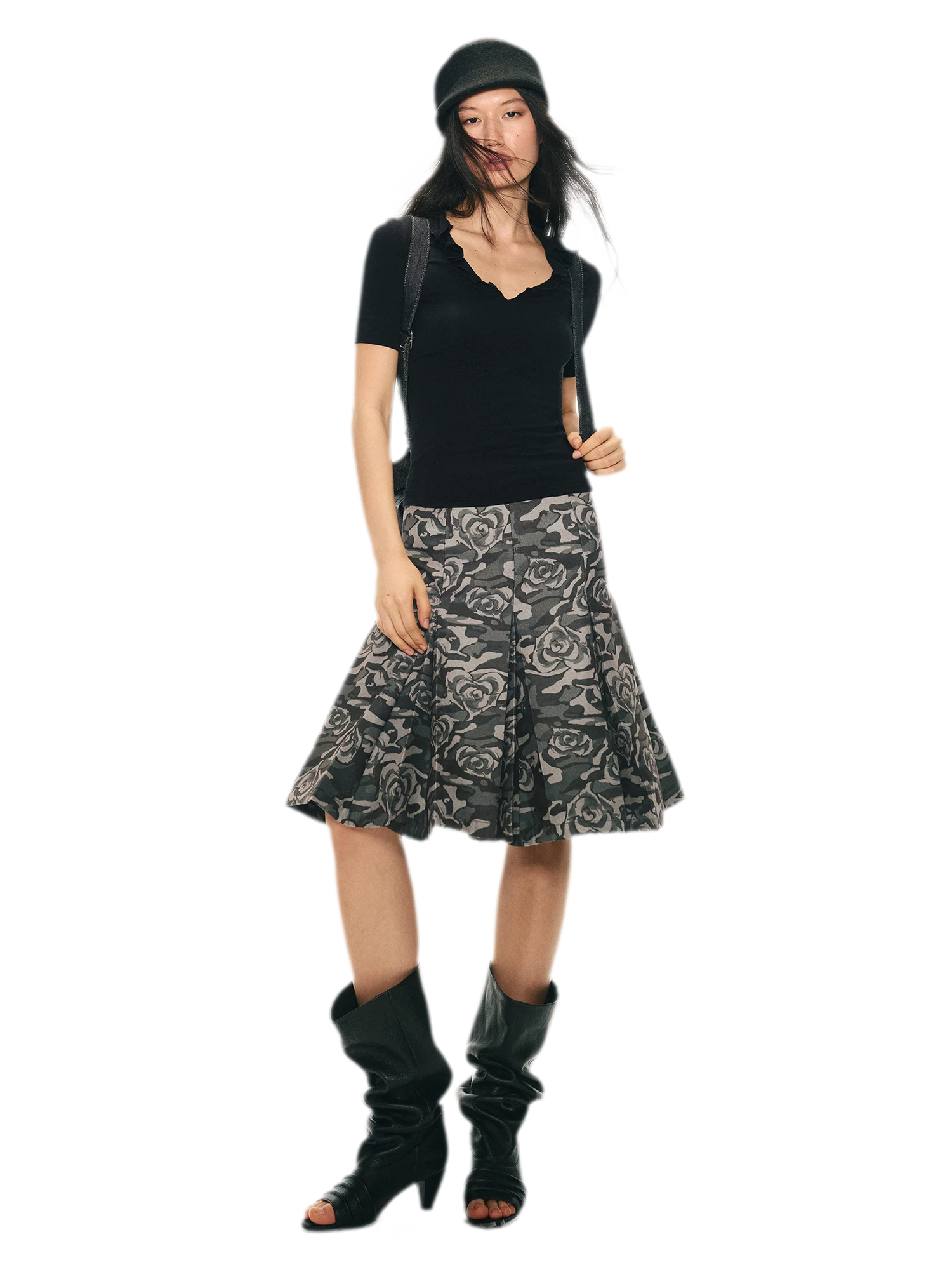 Low Waist Pleated A-Line Skirt