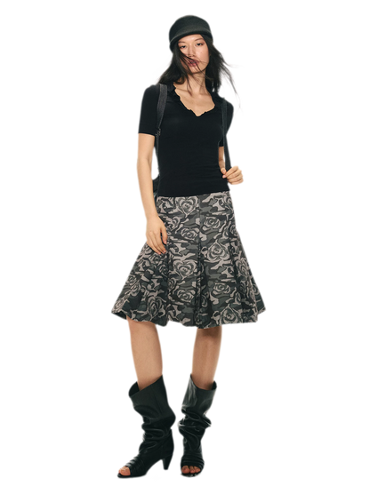Low Waist Pleated A-Line Skirt