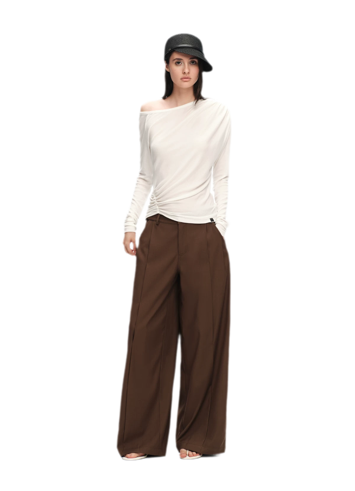 Wool Lyocell Ruched Shoulder Top