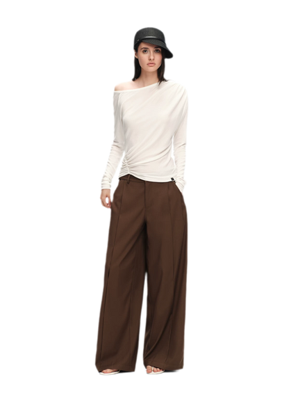 Wool Lyocell Ruched Shoulder Top