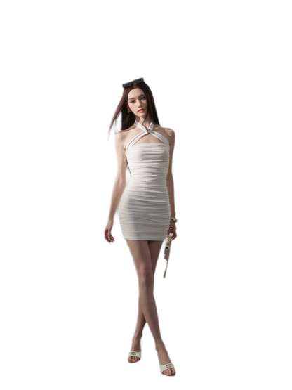 Sparkling Mesh Ruched Dress