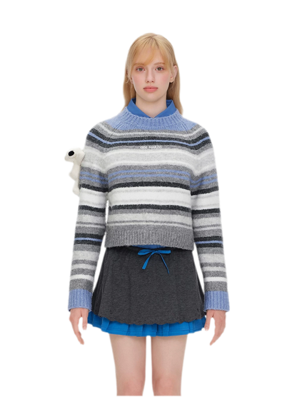 Color-Block Striped Fuzzy Sweater